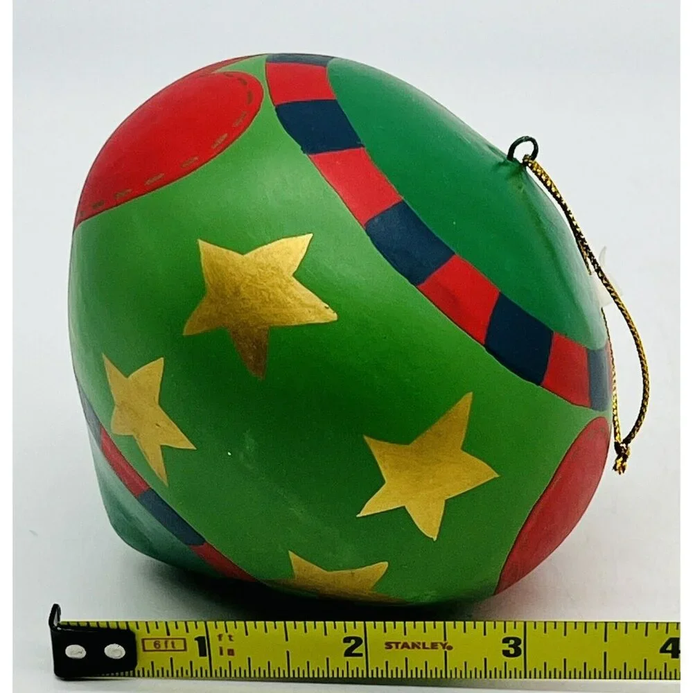Pier 1 Imports Wooden Ornament Heart Stars 3.5 inch Green Red Blue Gold‎